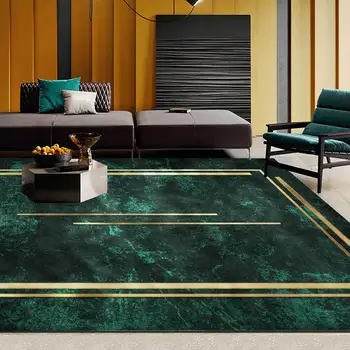

Fashion Modern Minimalist Light Luxury Dark Green Gold Line Frame Living Room Bedroom Bedside Carpet
