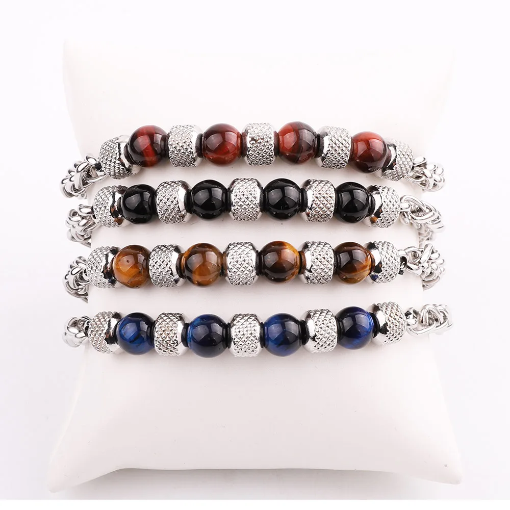 

New Design Natural Stone Stainless Steel Chain Beaded Bracelet Men Jewelry Gift