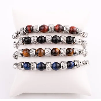 New Design Natural Stone Stainless Steel Chain Beaded Bracelet Men Jewelry Gift