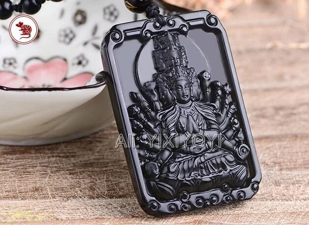 

Натуральная Подвеска из черного дерева обсидиана китайское благословение восемь ярких амулет счастливая Конфета Подвеска модный подарок ювелирные изделия