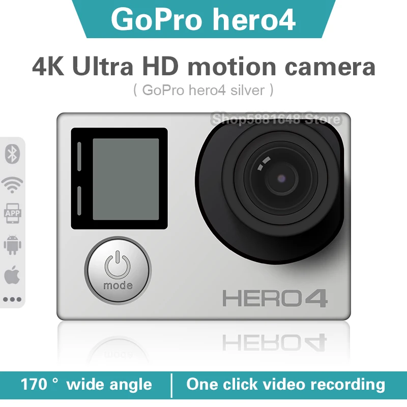 Gopro-Cámara de acción hero 4 silver 4k Ultra HD, impermeable, conexión WiFi Bluetooth, cámara montada en el casco para buceo al aire libre