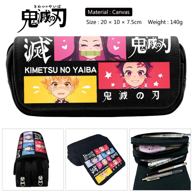 1Pcs Anime Demon Slayer Kimetsu No Yaiba Pencil Case Zipper Student Stationery Wallet Storage Bag School Season Gift Dark Gray