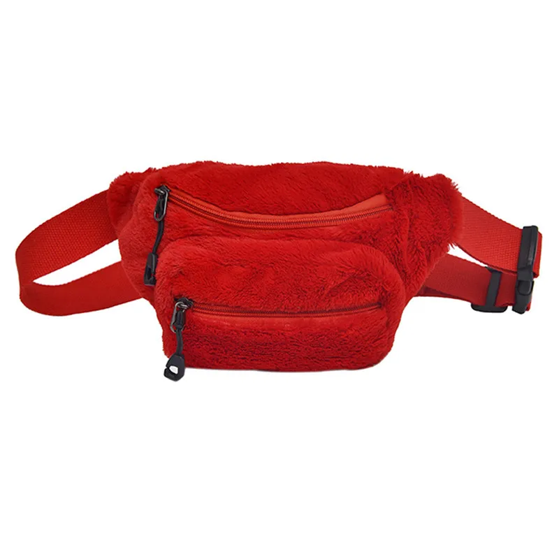Red Wool Plush Waist Bags Women Money Belt Bags Luxury Design Ladies Chain Waist Packs Purse Female Shoulder Fanny Bags#40 - Цвет: Red