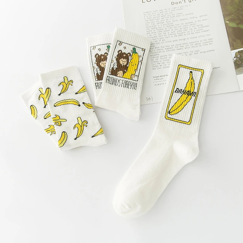 INS/забавные носки с изображением банана в стиле унисекс в стиле Харадзюку, модные хлопковые хипстерские носки с изображением счастливых фруктов