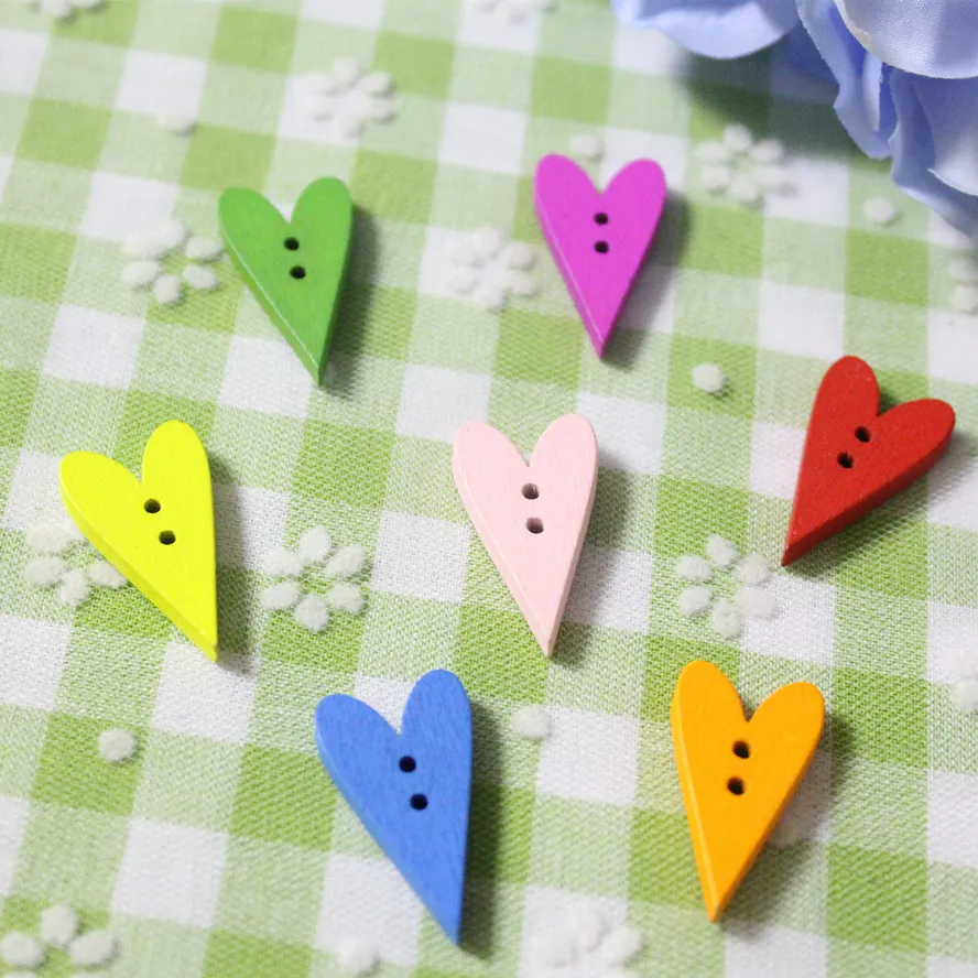 100pcs  15x25mm Wood Mixed Heart 2 Holes Buttons Embellishments For Cardmaking Scrapbooking DIY Crafts Sewing Accessories 2