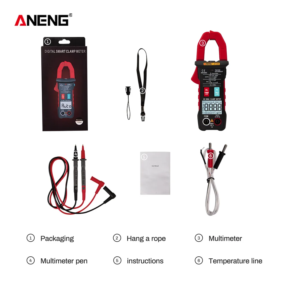 ANENG ST205 NCV ЖК-цифровой зажим мультиметр True RMS Автоматический диапазон Вольтметр Амперметр транзисторный конденсатор тестер мультиметр - Цвет: RED