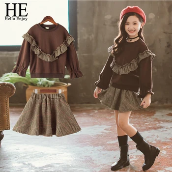 

HE Hello Enjoy Girls Clothes 2020 Clothing For Girls Shirts + Dress Set Autumn Winter Kids Clothes Teen Children5 6 7 8 9 10 12