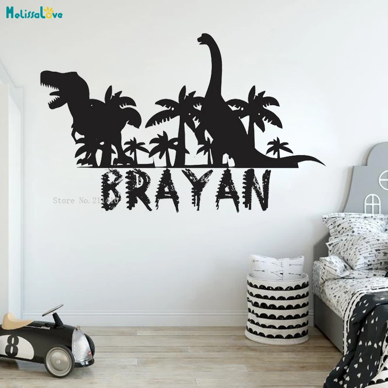 Nome Personalizzato Adesivo Murale Dinosauro La Battaglia Tra Carnivoro E Boy Boy Room Adesivo Vivaio Autoadesivo Yt4303