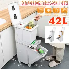 Poubelle de cuisine à 2 couches 42L, corbeille humide et sèche, seau de stockage, pour le recyclage des déchets