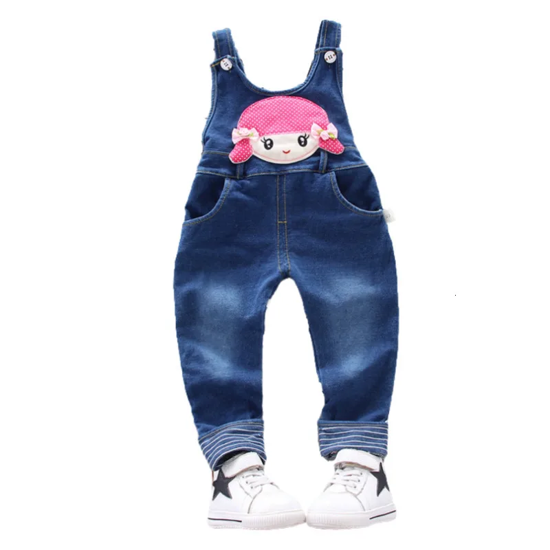 

New Spring Autumn Baby Girls Clothing Children Pocket Cartoon Pattern Cowboy Overalls Toddler Casual Clothes Kids Outing Costume