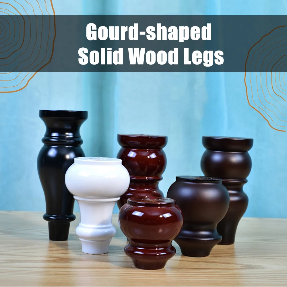 4pcs 18x6.5x2.5cm Black Wood Gourd-shaped Furniture TV Cabinet Sofa Legs 