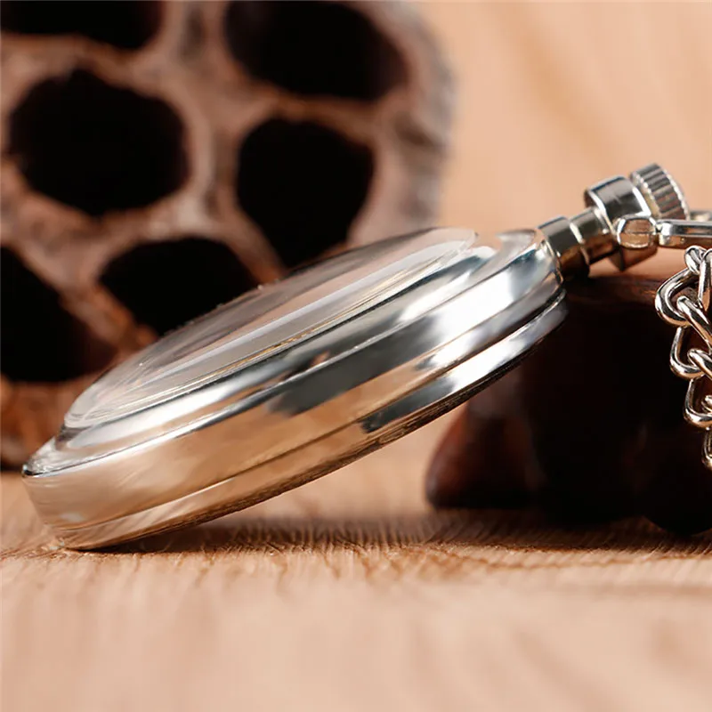 Silver Antique Men Women Skeleton Handwinding Mechanical Pocket Watch Roman Number Dial Fob Chain Relogio De Bolso