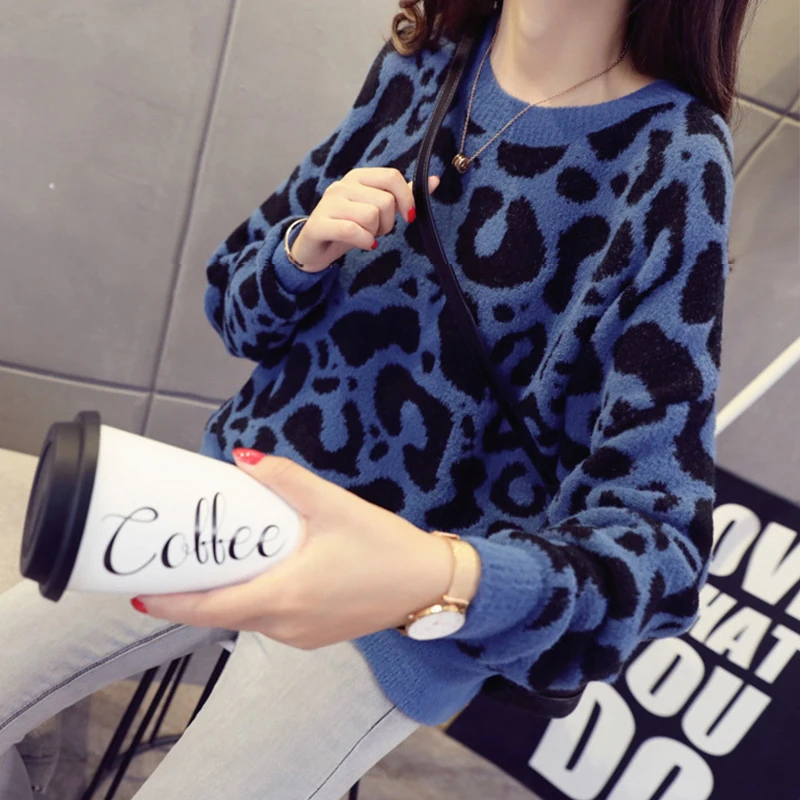 

Paris Girl Woman Leopard Knitted Sweater Winter Animal Print Winter Thick Long Sleeve Female Pullovers Casual Tops