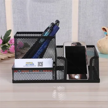 

20x10x10cm Mesh Desk Organizer Office Supplies Caddy Combination Pen Holder Card Case Organizer Storage Box Black