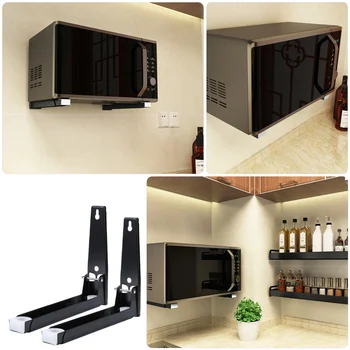 

1Pc Wall Rack Stainless Steel Holder Retractable Microwave Oven Rack Storage Rack for Kitchen Black