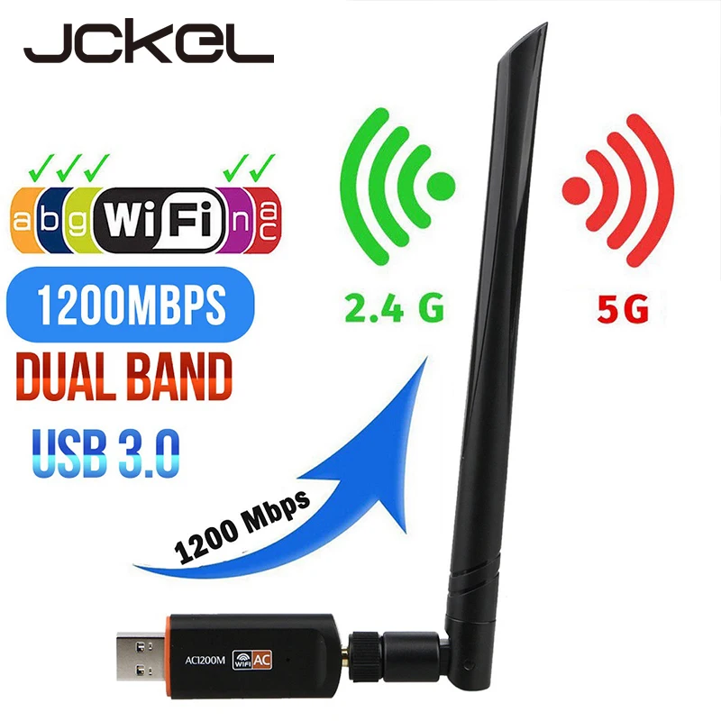 JCKEL 3,0 adaptador Wifi USB conductor libre antena tarjeta de red Ethernet de banda Dual receptor inalámbrico Wifi USB llave electrónica para PC portátil