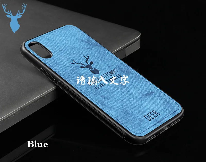 50pcs/lot Deer Head Phone Case For Oneplus One Plus 5 5T 6 6T 7 Pro Cloth Grain Back Cover Fundas - Цвет: Синий