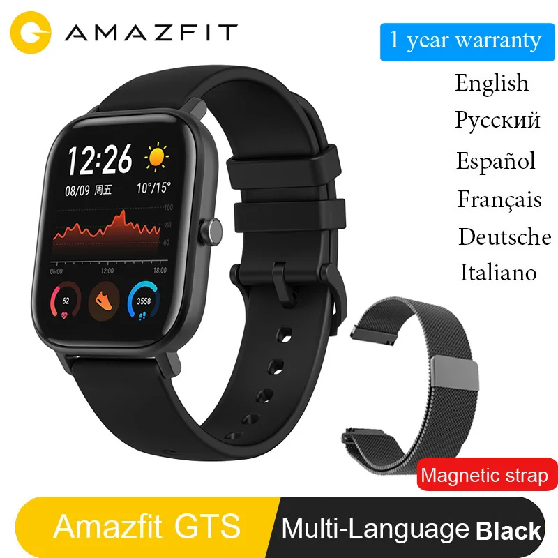 Black with strap Глобальная версия Amazfit GTS Смарт-часы Huami gps Профессиональные Водонепроницаемые спортивные часы для плавания с частотой сердечных сокращений 14 дней батарея в режиме ожидания - Цвет: Black with strap