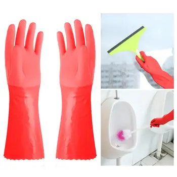 

Reusable Cleaning Gloves PVC Dishwashing Gloves W/Cotton Flock Liner, Non-Slip Household Gloves For Gardening, Laundry,Car Wash