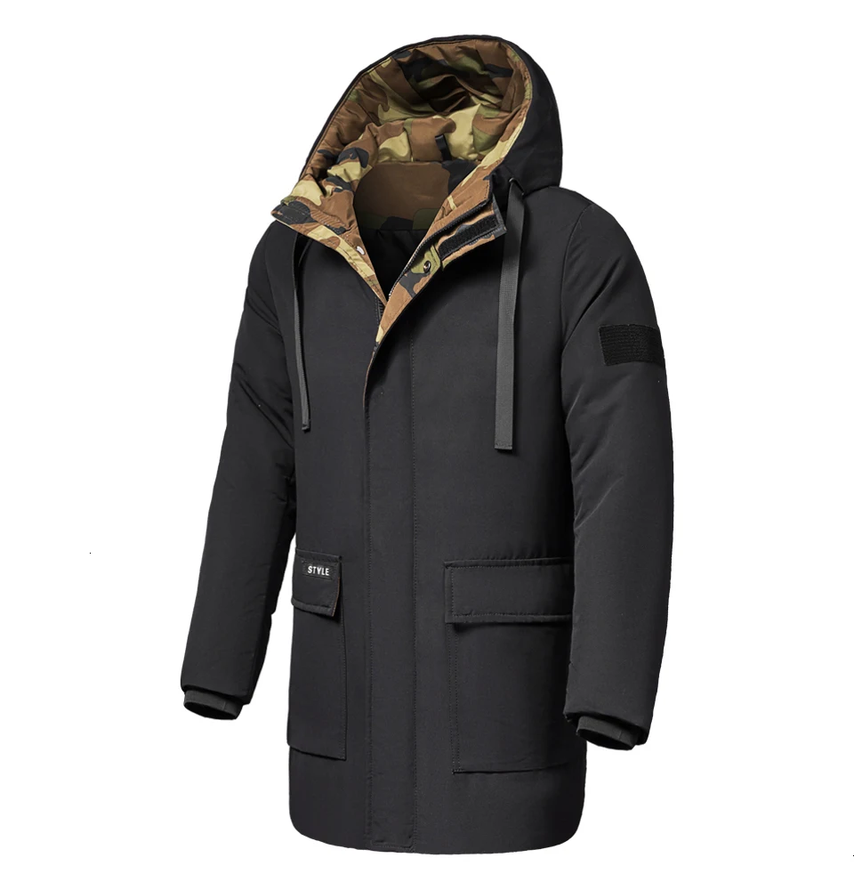 Oumor 8XL Мужская зимняя новая длинная Повседневная камуфляжная куртка с капюшоном, мужские парки для улицы, модные теплые толстые армейские пальто с карманами, мужские парки