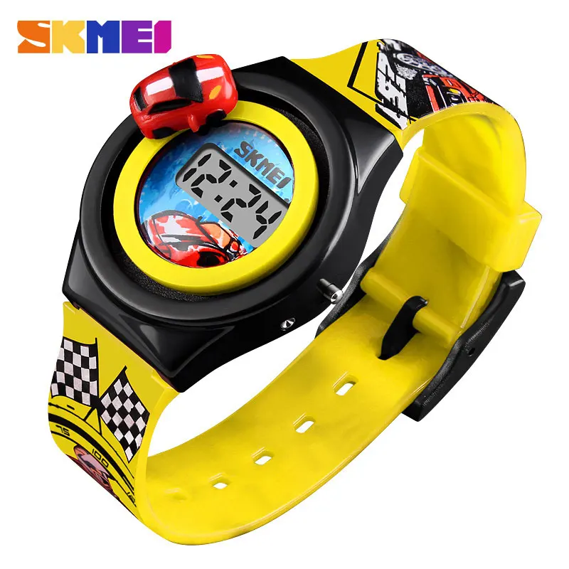 Детские часы с мультипликационным автомобилем, модные цифровые электронные детские часы, креативные студенческие часы с мультипликационным принтом для мальчиков и девочек - Цвет: yellow