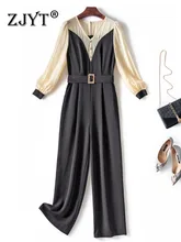 

2022 Spring New Elegant Female Rompers Womens Jumpsuit Long Sleeve Patchwork Full Length One Piece Pants Office Lady Overalls