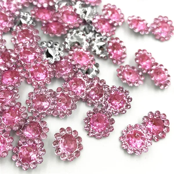 100 шт Смешанные стразы цветок с плоской задней поверхностью акриловые камни хрустальные камни Швейные бусины T05 - Цвет: Pink