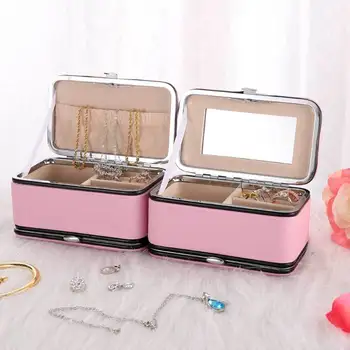 

Classical fashion women pink color leather jewelry box top quality jewelry Makeup Organizer Box Jewelry Storage Case 200807-13