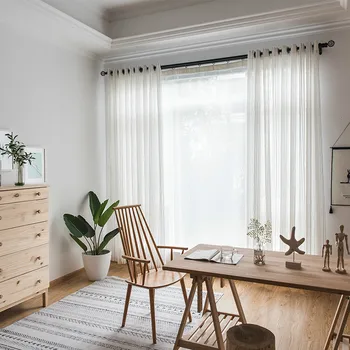 

Japanese Tide Jacquard Curtains for Living Room Voile Solid Linen Retro Tulle Drapes for Bedroom Translucidus Home Window Deco