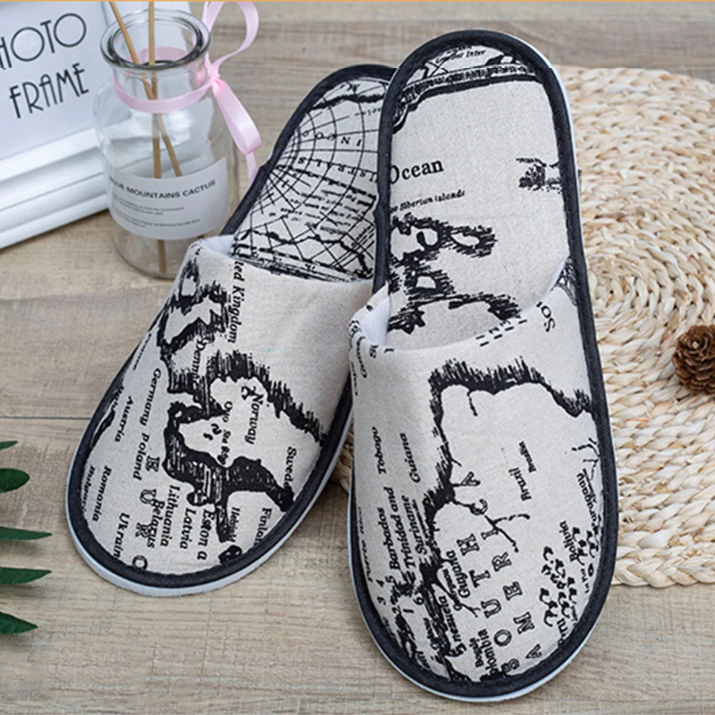 

Man Women Map Print Guest Portable Party Bathroom Hotel Travel Home Practical Spa Closed Toe Disposable Slipper Non Slip