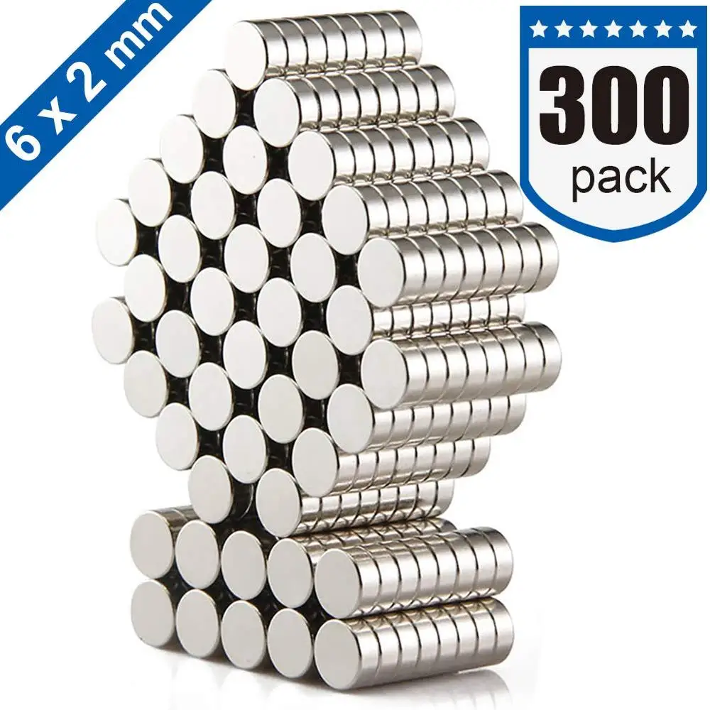

6x2mm 300pieces Refrigerator Magnets Premium Brushed Nickel Fridge Magnet,super strong magnet Office Magnets -