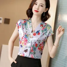 Aliexpress - Korean Silk Women Blouses Women Satin Silk Shirt Woman Print Blouse Top Plus Size Women V Neck Blouses Blusas Femininas Elegante