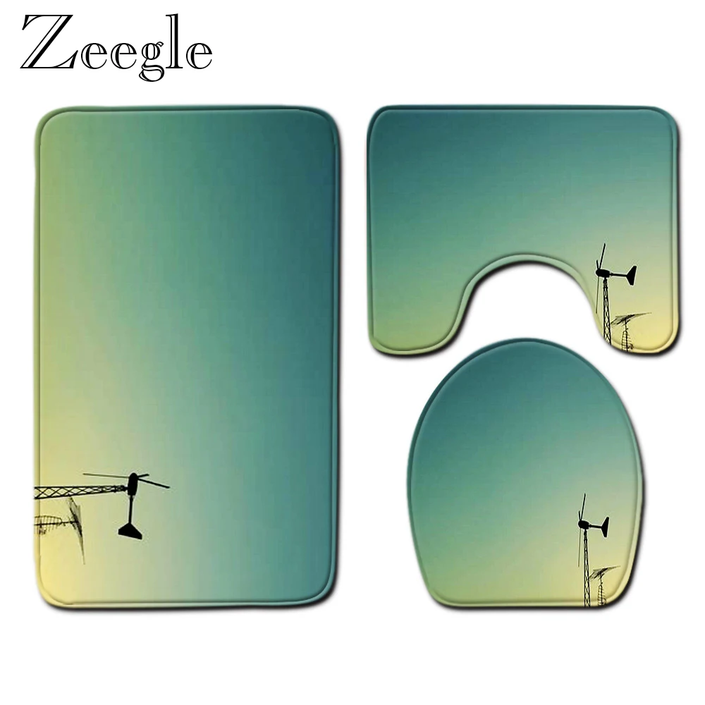 Bath Mat 3pcs Bathroom Mat Set Anti-slip Bathroom Doormat Shower Mat Modern Printed Toilet Pedestal Rug Soft Toilet Cover Carpet