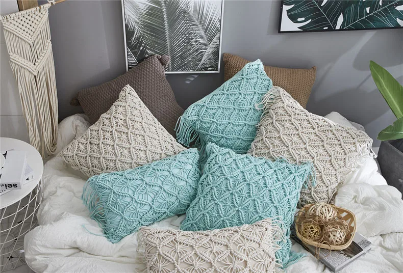 Bohemian Hand Woven Pillow Jacquard Tassel Cushion Filling Involved 30X50 CM 45X45 CM