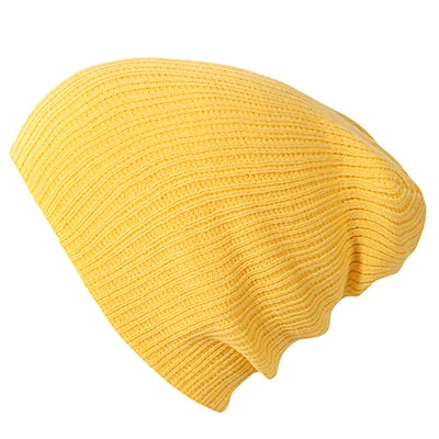 Yellow Осенне-зимняя однотонная полосатая шапка, шапка бини, теплая вязаная шапка, наушники, шерстяная шапка - Цвет: Yellow