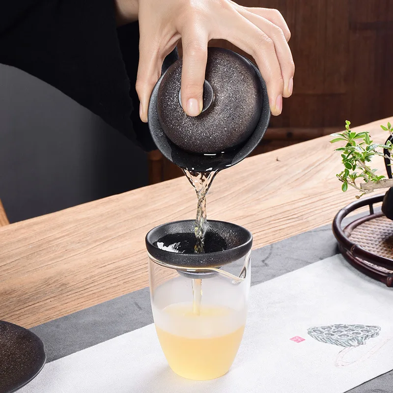 Cover Teacup Ceramic Large Handmade Tea Bowl Stoneware Gilding Glaze Gaiwan Tea Utensils Making Device Bowl Chinese Gaiwan