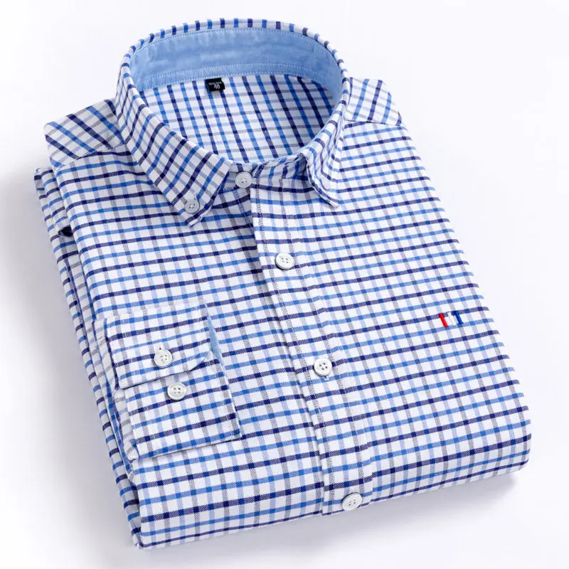 Мужская Повседневная рубашка BOLUBAO, модные однотонные рубашки с отложным воротником и длинными рукавами, хлопковые мужские рубашки в клетку, одежда - Цвет: Blue bar