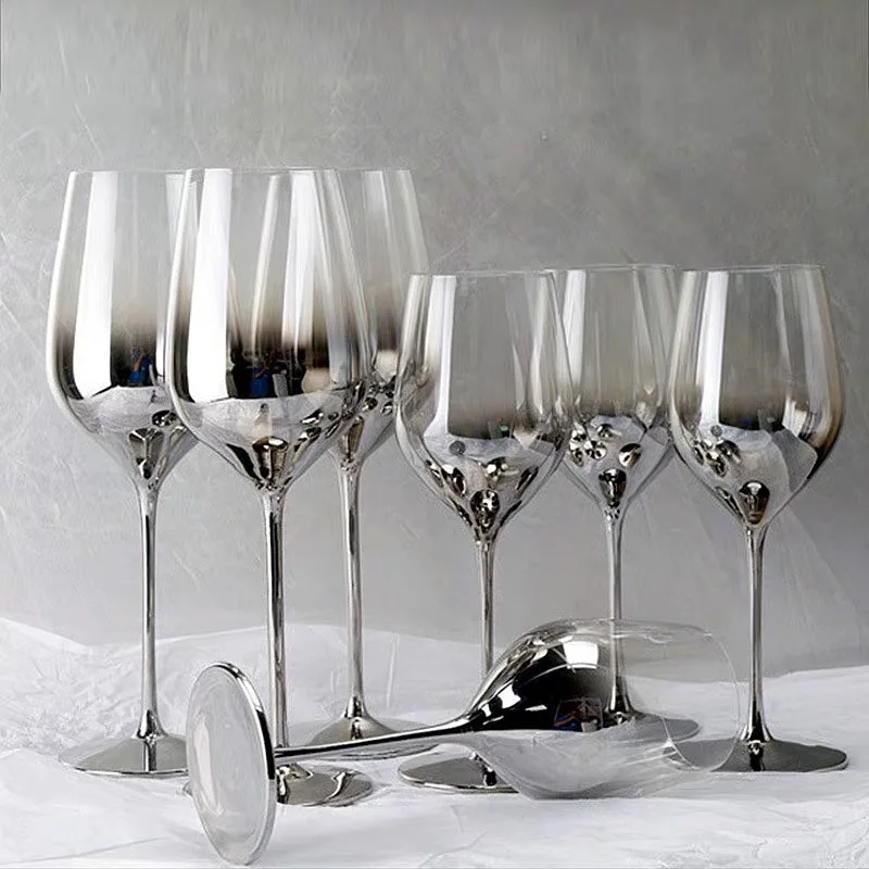 Metal Color Silver Glass Wine Cup High Feet Electroplate Champagne Cup for Decoration Footed Goblets