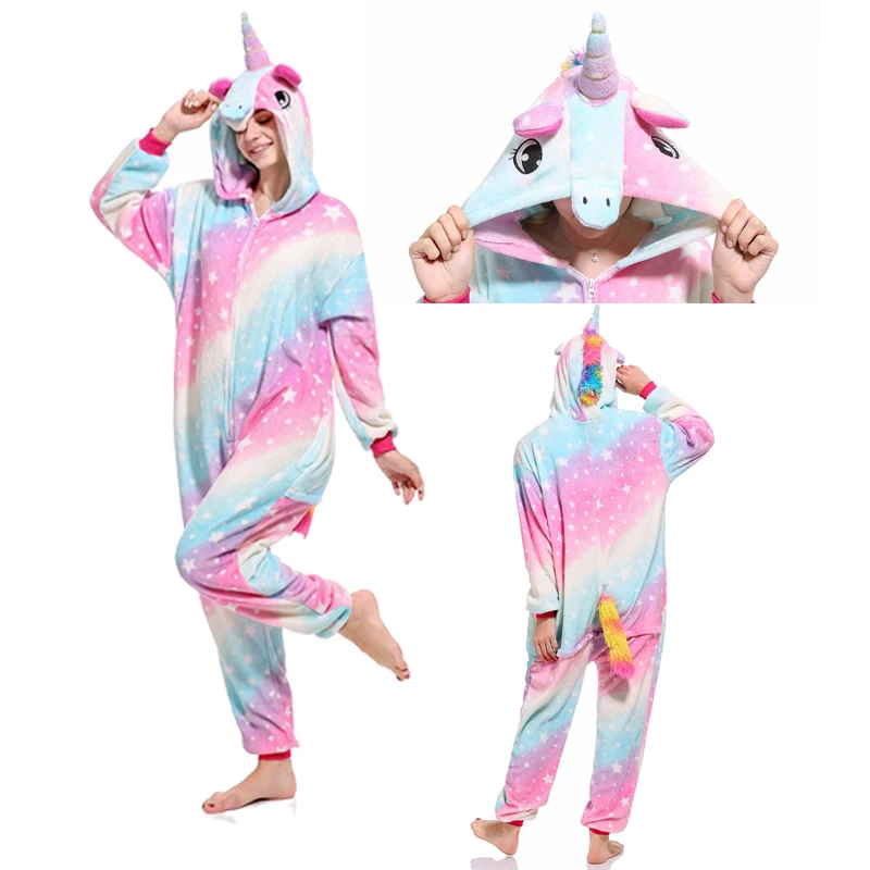 Женские пижамные комплекты с единорогом, кигуруми, фланелевые комплекты пижам с милыми животными, женская зимняя ночная рубашка с единорогом, пижамы, домашняя одежда - Цвет: Galaxy unicorn