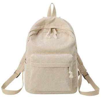 

Students Bags New Style Soft Fabric Backpack Female Corduroy Design School Backpack For Teenage Girls Striped Backpack Women