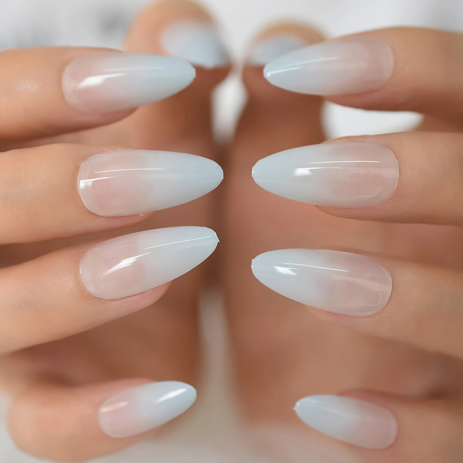 Soft Blue Nude Ombre Fake Nails Almond Shaped Artificial Nails Tips With Glue  Tape Press On Nail False Nails Set Nail Art|False Nails| - AliExpress