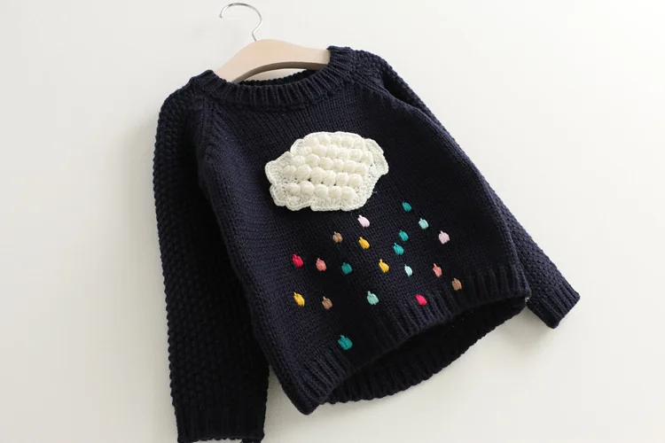 Autumn Korean-style Girls Stereo Stitched Pattern Cloud Raindrop Pullover Sweater Children Chunky Sweater