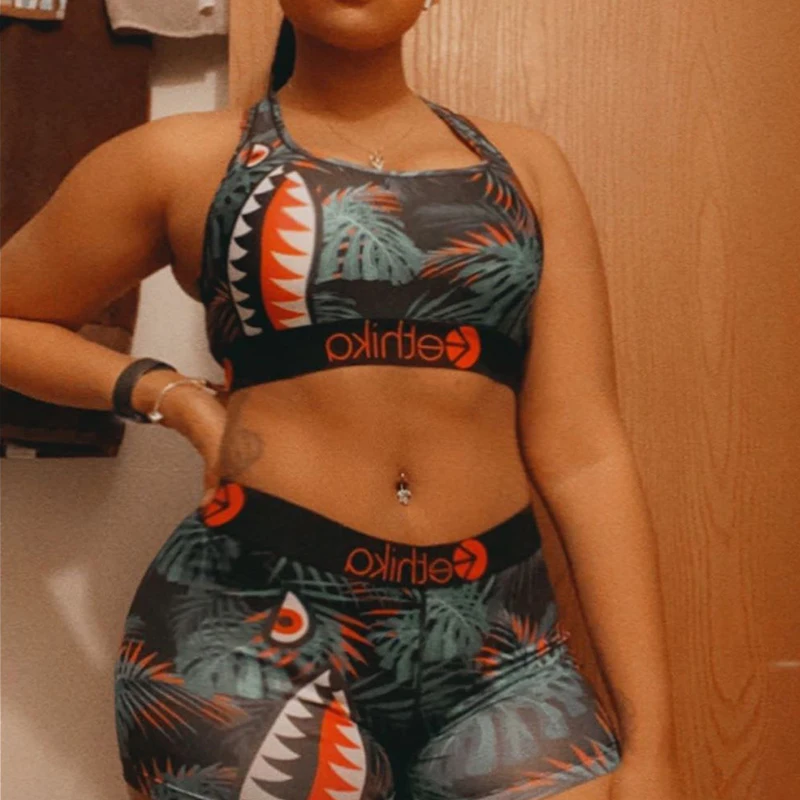 ETHIKA-Conjunto de pantalón corto elástico sin mangas para mujer, conjunto de 2 piezas para gimnasio, correr, playa, Sexy, para vacaciones de verano, 2020