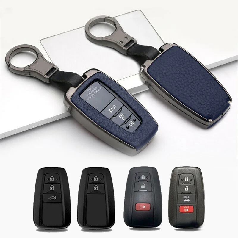 

Dark Blue Car Key Case Leatherette Metal Chain Wear-resistant Accessory