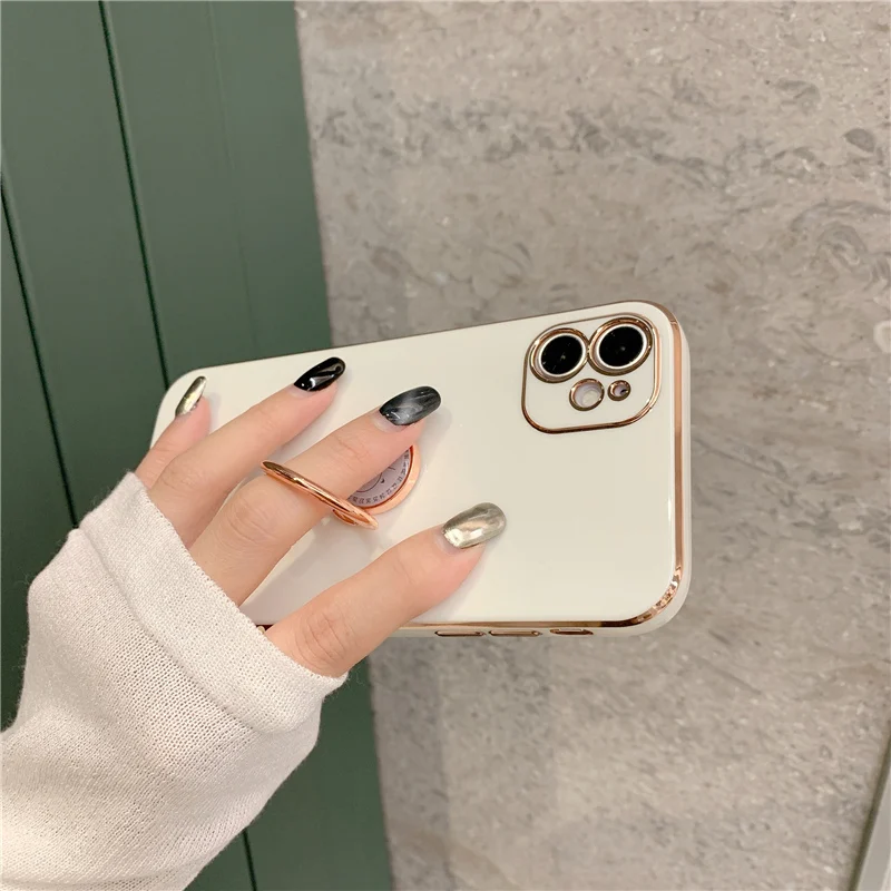 Case For iphone 12 12Pro Max Ring Grip holder plating phone Case for iphone 11 11Pro Max XR X XS Max 7 8Plus SE Protective capa