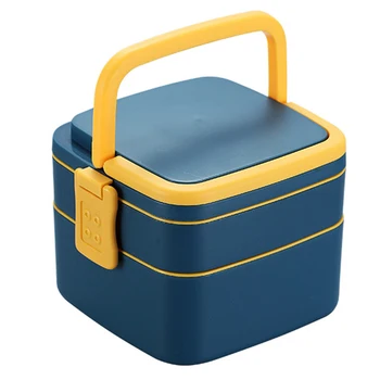 

Double Layers Outdoor Picnic Food Container Leakproof Portable Handle Lunch Box School PP With Spoon Office Bento Case