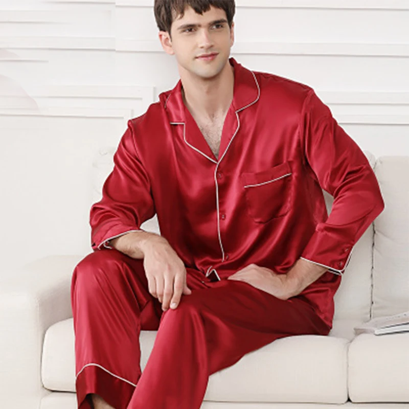 Пижама Мужская из натурального шелка с длинным рукавом L XL XXL|Мужские пижамные