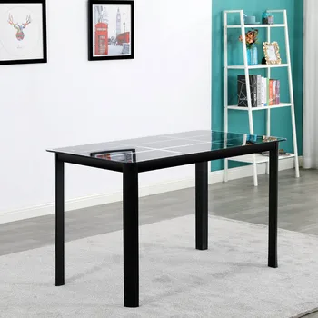 

Tempered Glass Dining Table Rectangle Black 120 x 70 x 75cm with Nine Block Box Pattern Healthy no radiation household furniture