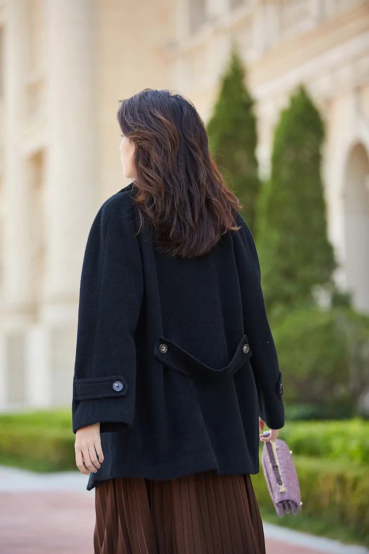 Женское шерстяное пальто, зимнее теплое шерстяное пальто, женские пальто, двубортное пальто, черное Настоящее шерстяное пальто из альпаки, розовое роскошное пальто ins