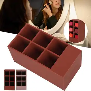 

6 Grid Lipstick Storage Case Silicone desktop Lip Gloss Makup Cosmetic Organizer Box Lip Makeup Storage Box Accessories